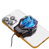 S-72 portable mobile phone quiet cooling fan showing its compact ABS plastic body, integrated thermal accent light, adjustable back clip, and 1-meter power connection wire