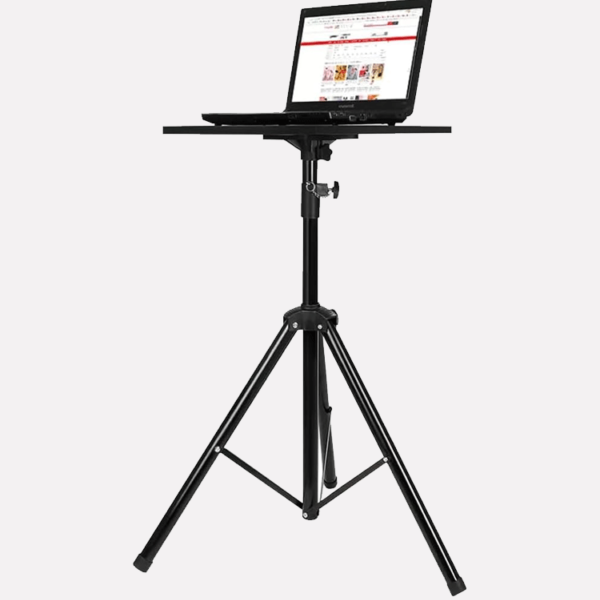 Portable height adjustable projector and laptop tripod stand with safety tray and non-slip mat