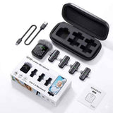 QY66 Wireless Lavalier Microphone with 4 Receivers Noise-Canceling Technology Type C & Lightning Connector