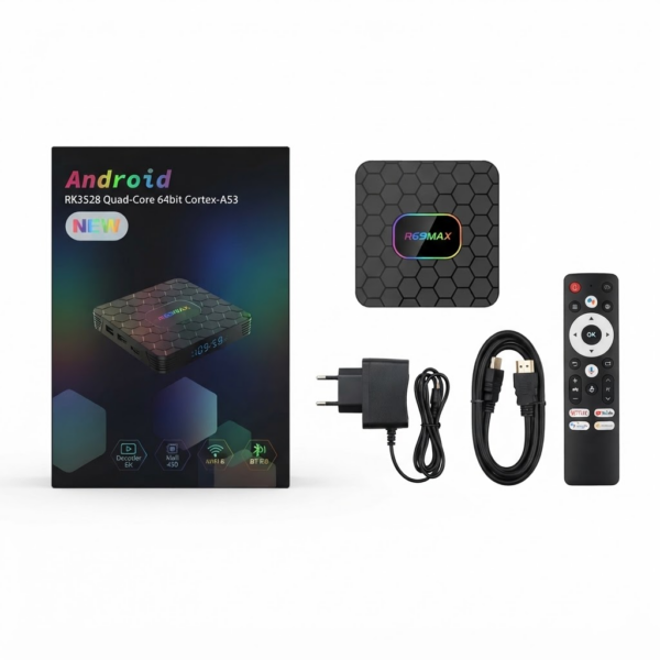 R69 Max RK3528 QUAD CORE 64BIT CORTEX A53 4GB 32GB WIFI 6 Android 14 Smart TV BOX Voice Remote