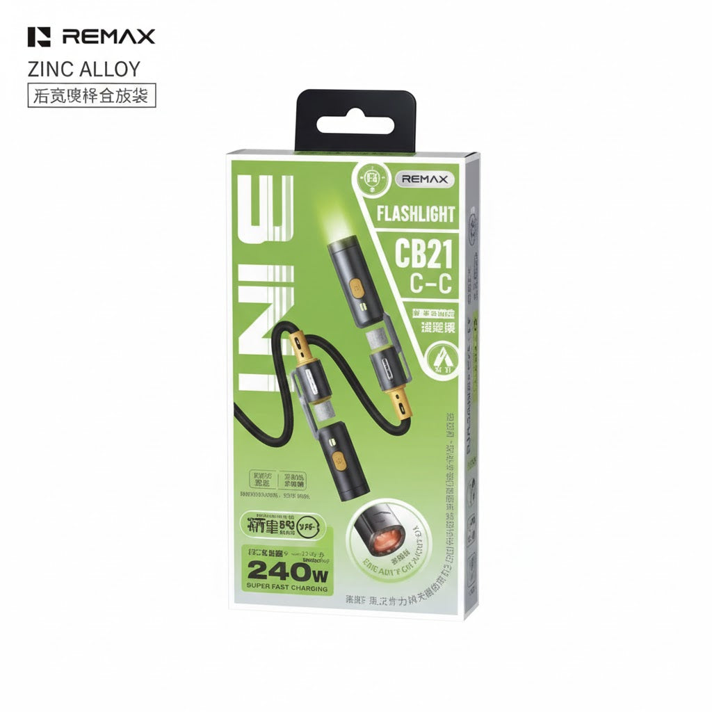 Close-up of the zinc alloy connector head on the REMAX CB21 cable