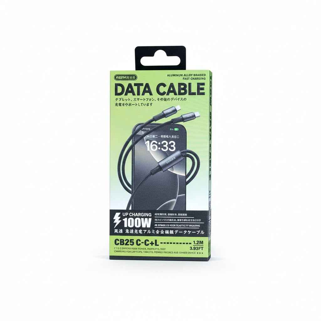 REMAX CB25(C-C+L) 100W Wind speed 2 in 1 Aluminum alloy braided data cable 1.2M