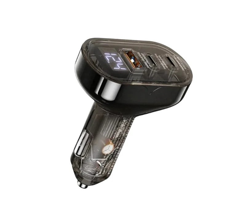 Close-up view of the digital LED power display and triple ports on REMAX RCC351