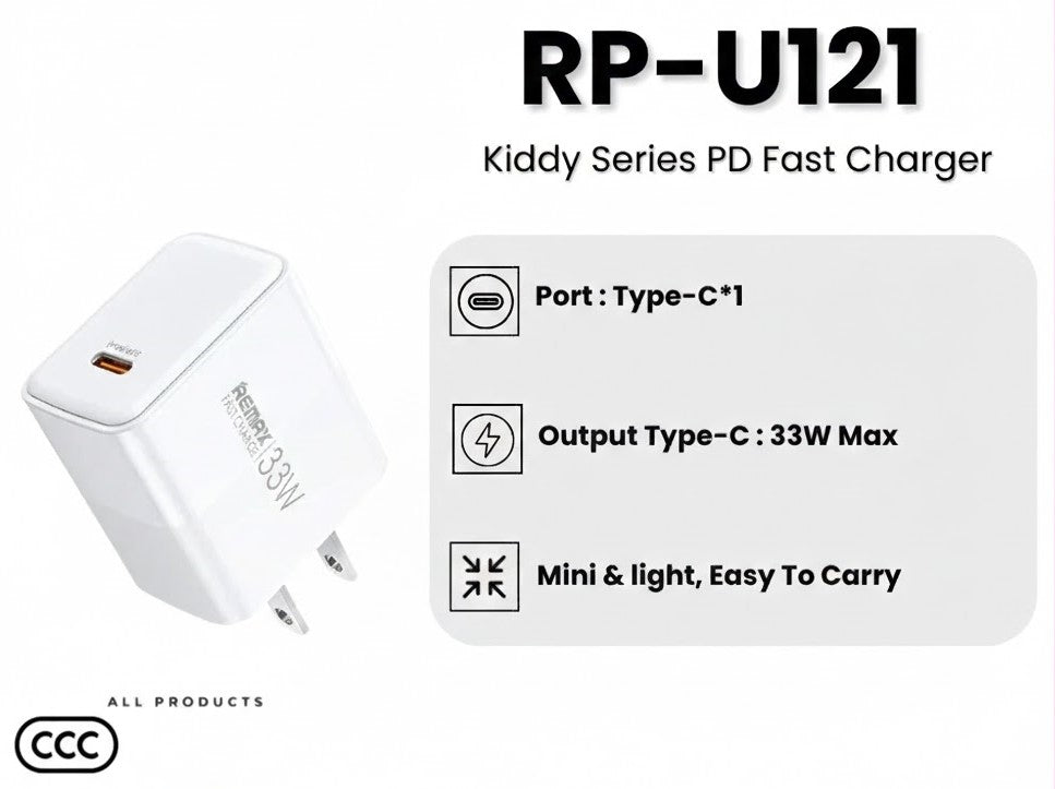 Close-up of the USB-C port and CN plug design of the REMAX RP-U121