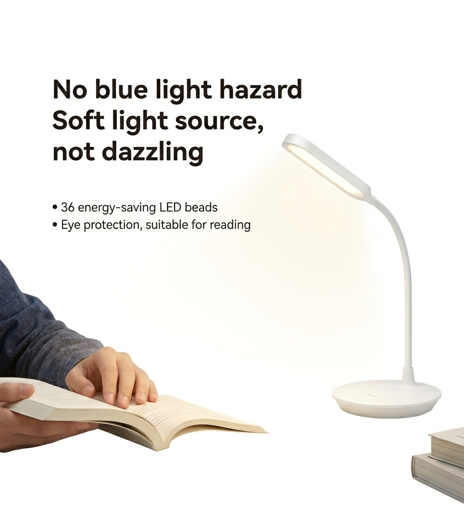 Close-up of the flexible neck and LED panel of the REMAX RT-E325 lamp