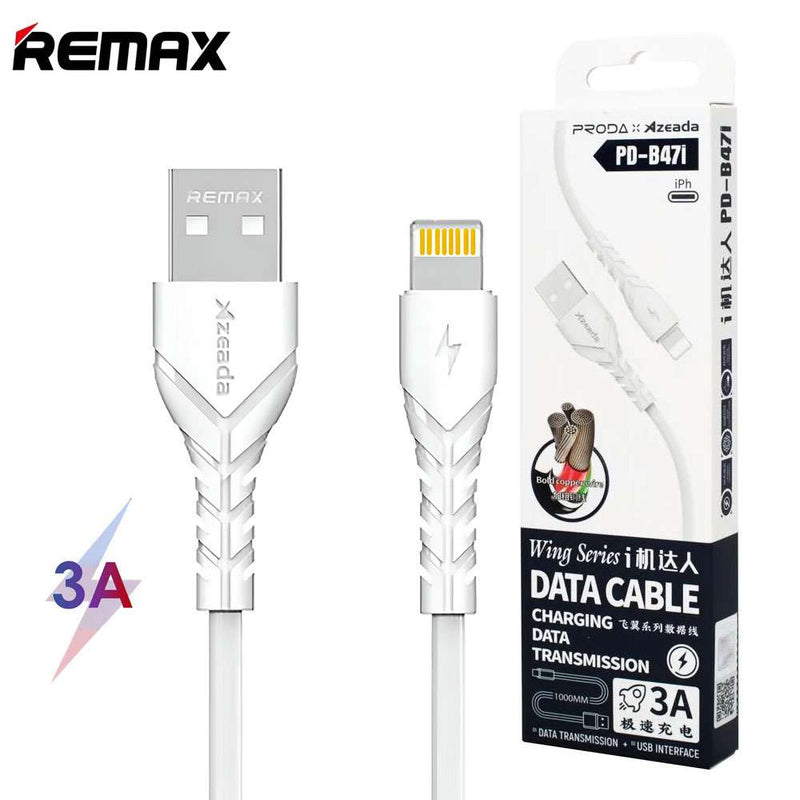 Remax Proda B47A USB-A to Type-C data cable showcasing its robust PVC strain relief boots, high-quality Type-C connector node, and heavy-duty bold copper core cord architecture