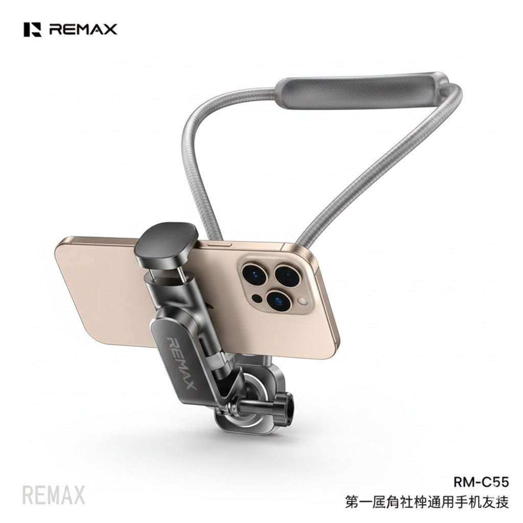 Close-up of the 360° flexible gooseneck and silicone phone grip on Remax RM-C55