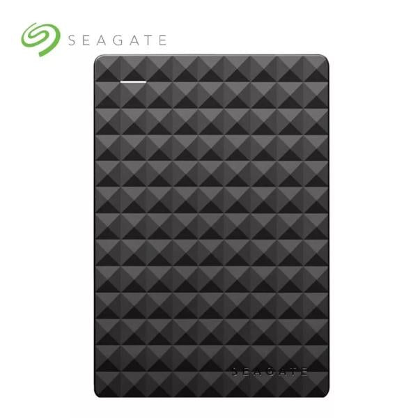 Seagate external hard drive with geometric pattern on a white background