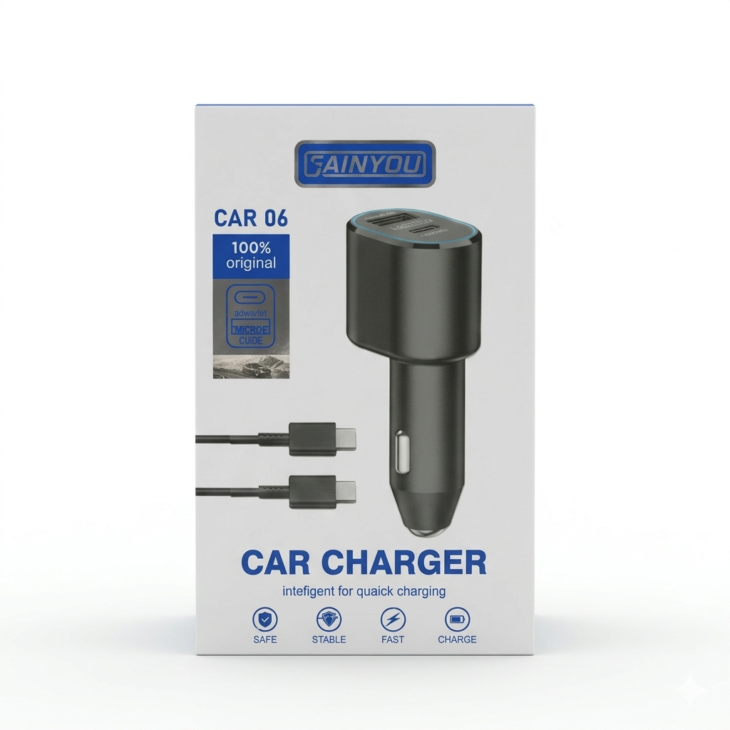 Close-up of dual QC3.0 and PD ports on Sainyou CAR06 adapter