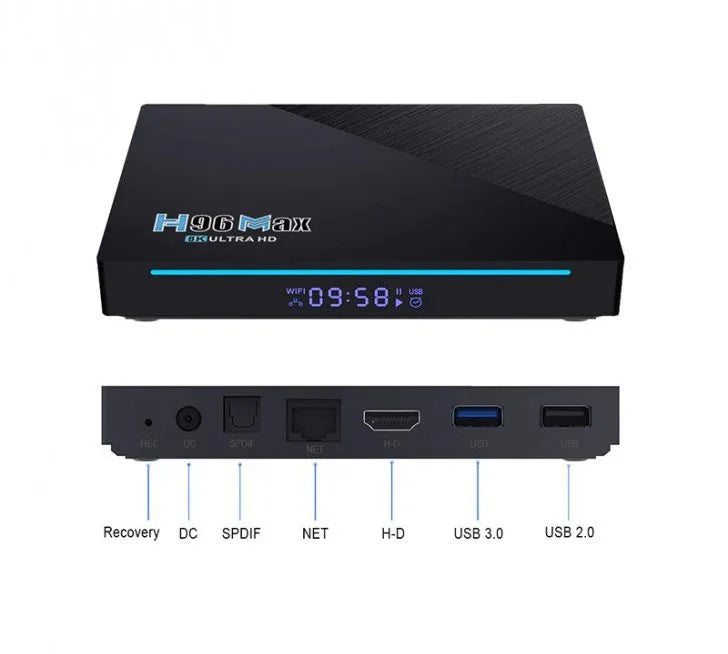 H96MAX Smart Android 11 TV Box with 8GB RAM, 64GB storage, 8K Ultra HD playback, and high-performance streaming capabilities