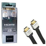 Close-up of the Sony branded gold-plated HDMI connectors and flat cable texture