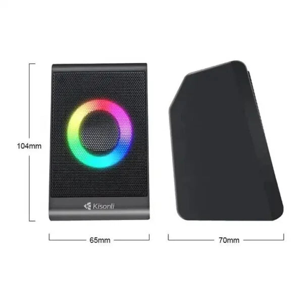 Kisonli X12 2.0 multimedia USB speakers with RGB lighting and in-line volume control for desktop and laptop