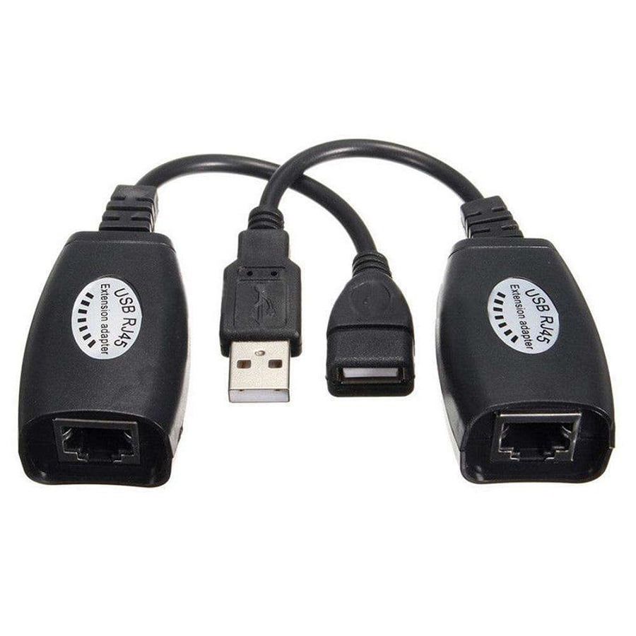 Close-up of USB and RJ45 ports on the extension adapter