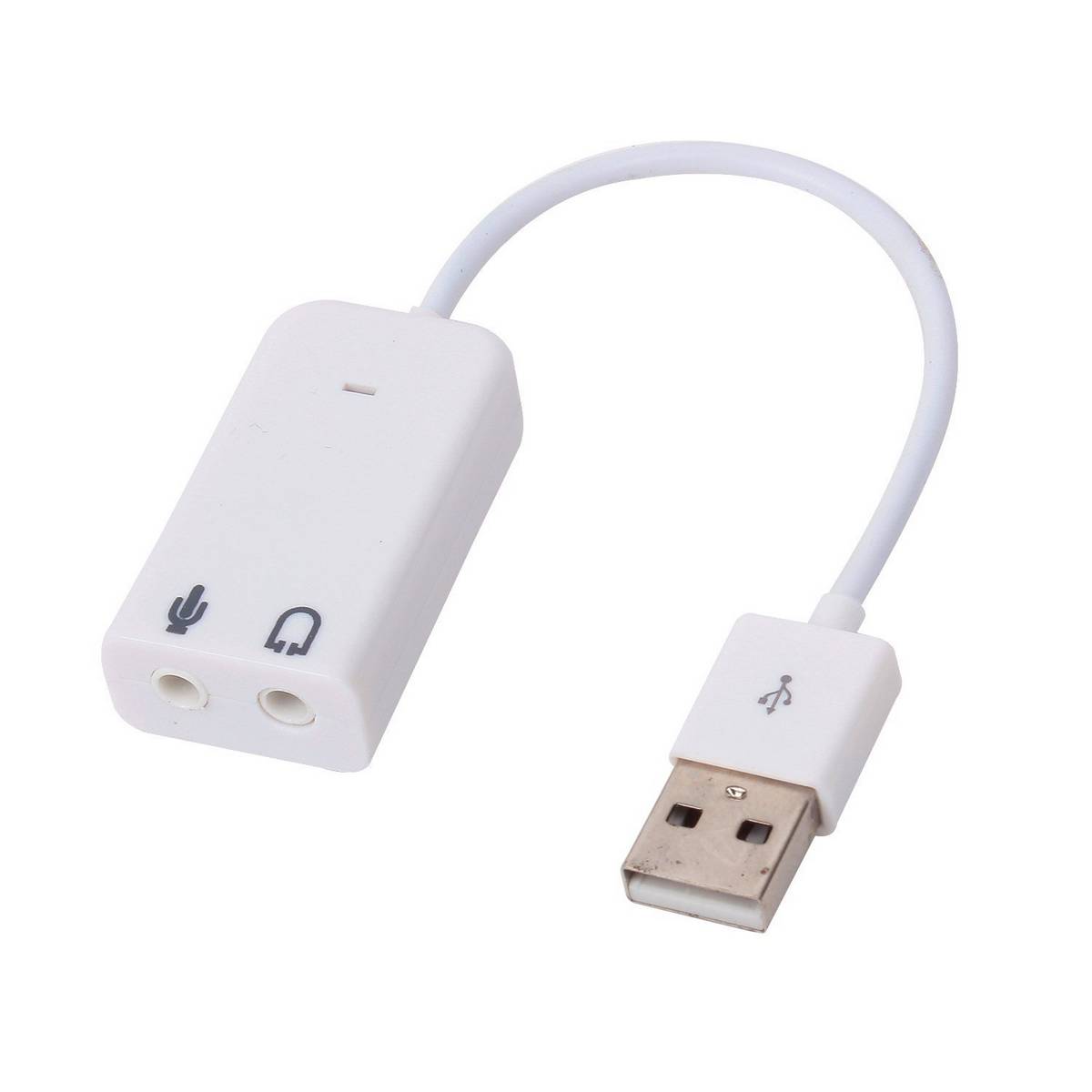 White USB audio adapter with cable on a white background