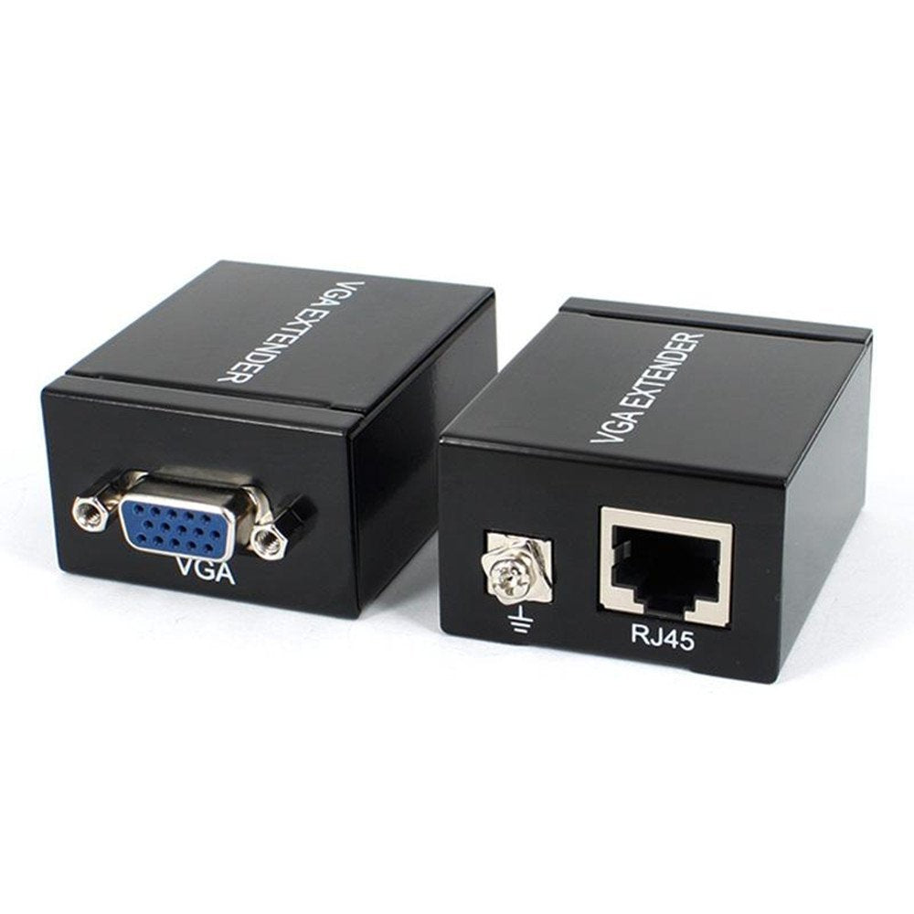 Close-up of the RJ45 port and VGA connector pins on the 60M extender