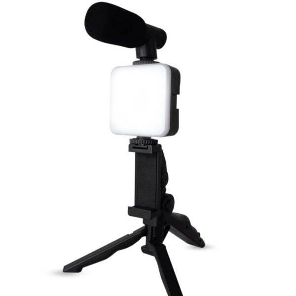 AY-49 video making and vlogging kit with 49 LED fill light, shotgun microphone, and portable tripod