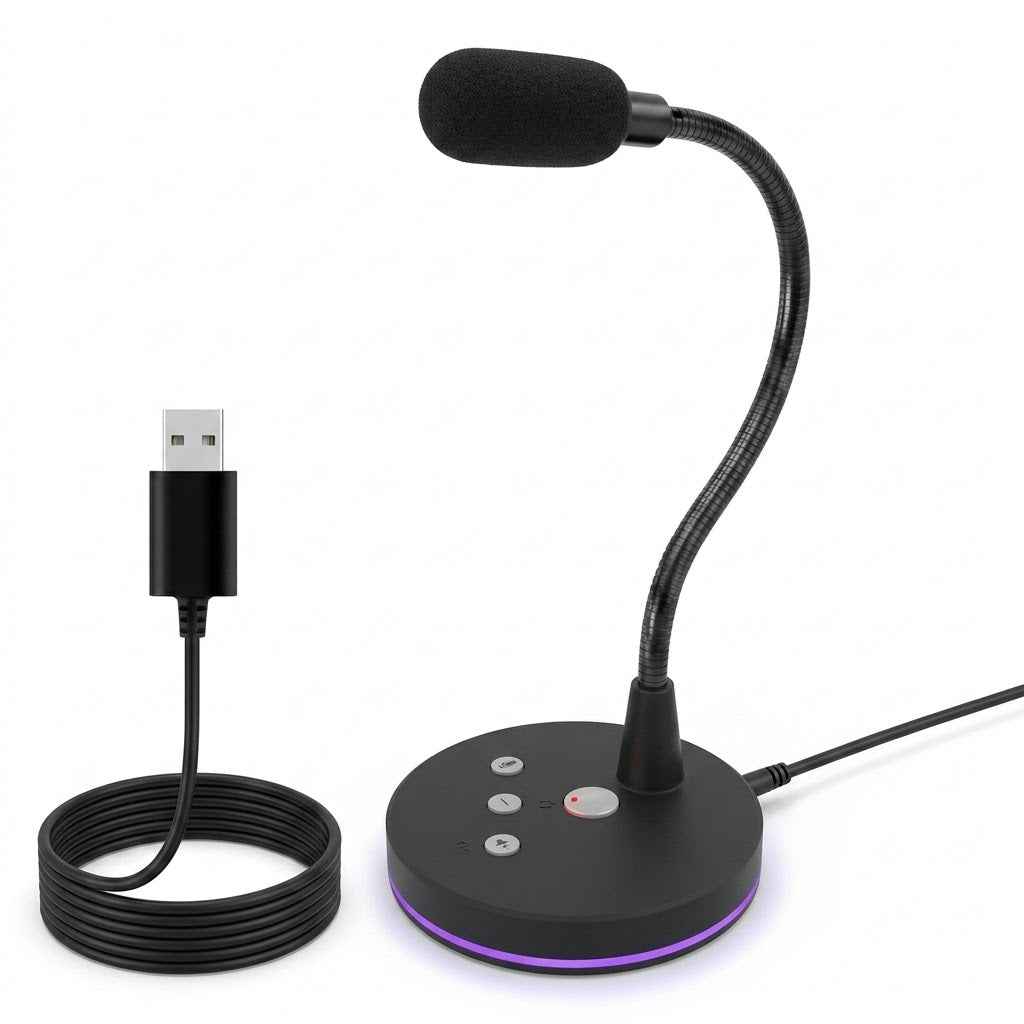 W33 Desktop USB Microphone with Mute & 360° Adjustable Gooseneck