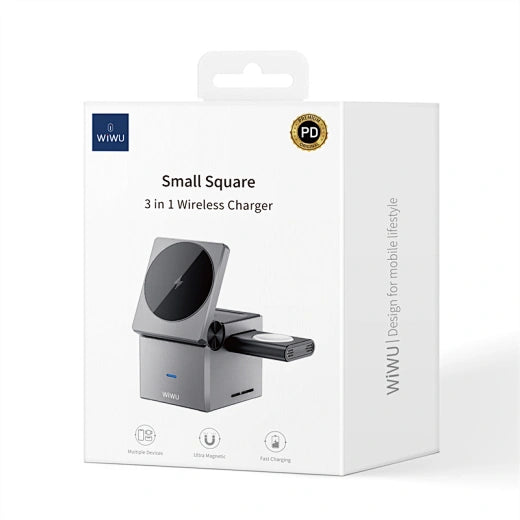 WIWU Wi‐W030 Small Aquare 3 in 1 Cableless charger for phone/ watch/ airpods