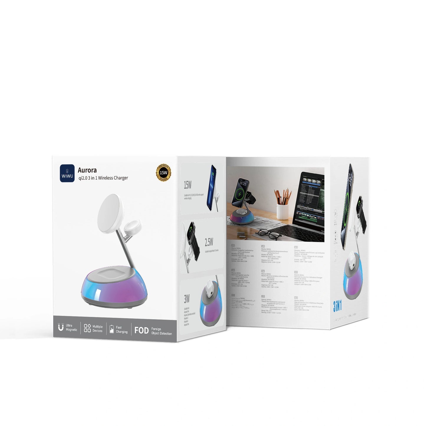 WIWU Wi‐W036 QI2.0 Aurora 3 in 1 Wireless Charger