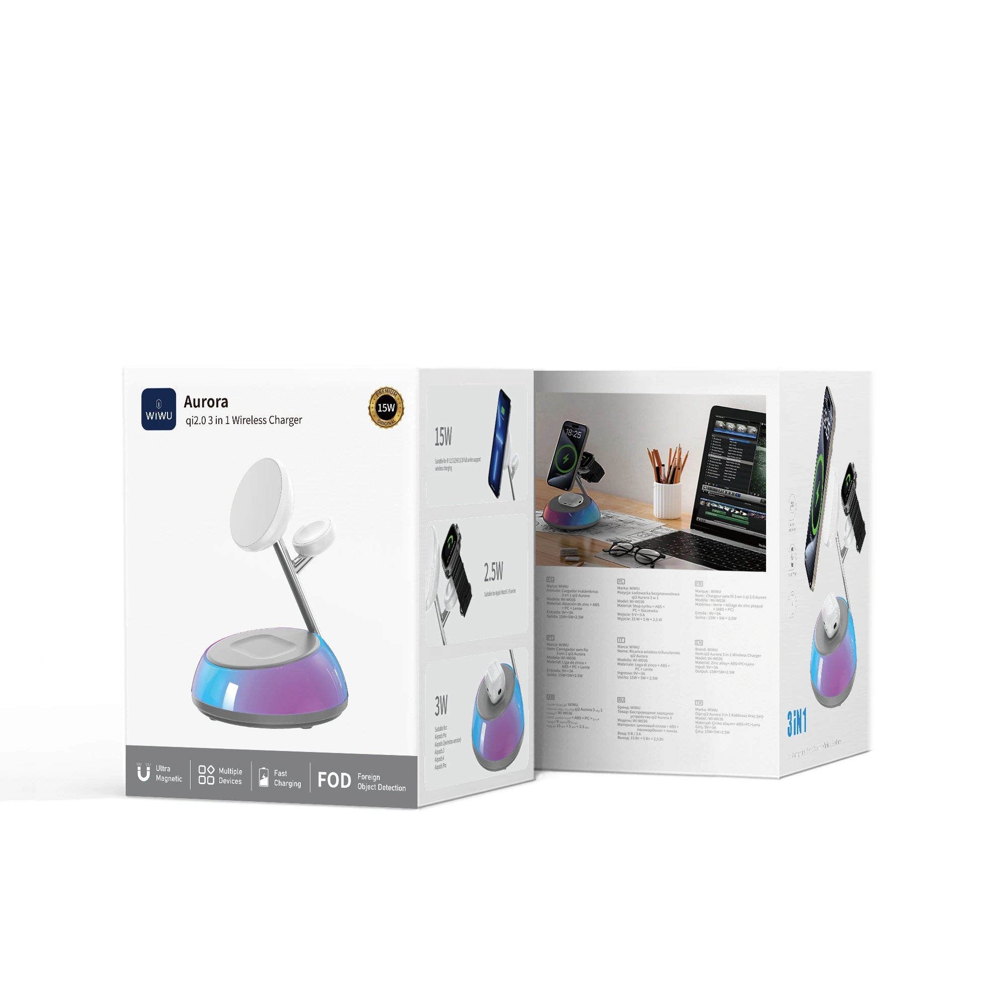 WIWU Wi‐W036 QI2.0 Aurora 3 in 1 Wireless Charger