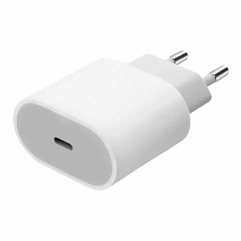 White USB-C wall adapter on a white background