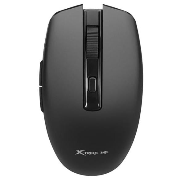 Black computer mouse with 'XStrike Me' branding on a white background
