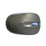 Gray computer mouse with a blue scroll wheel on a white background