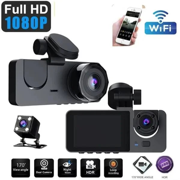 Y15 3-channels Wifi Dash Cam 1080p Hd Night Vision Reverse Camera With Parking Monitor