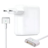 Apple 45W MagSafe 2 T-shape power adapter showing the magnetic T-tip, integrated LED charging light, and cable-wrap base design