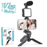 AY-49 video making and vlogging kit with 49 LED fill light, shotgun microphone, and portable tripod