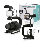 AY-49u U-shaped handheld video stabilizer kit with built-in stereo microphone and low-angle camera bracket