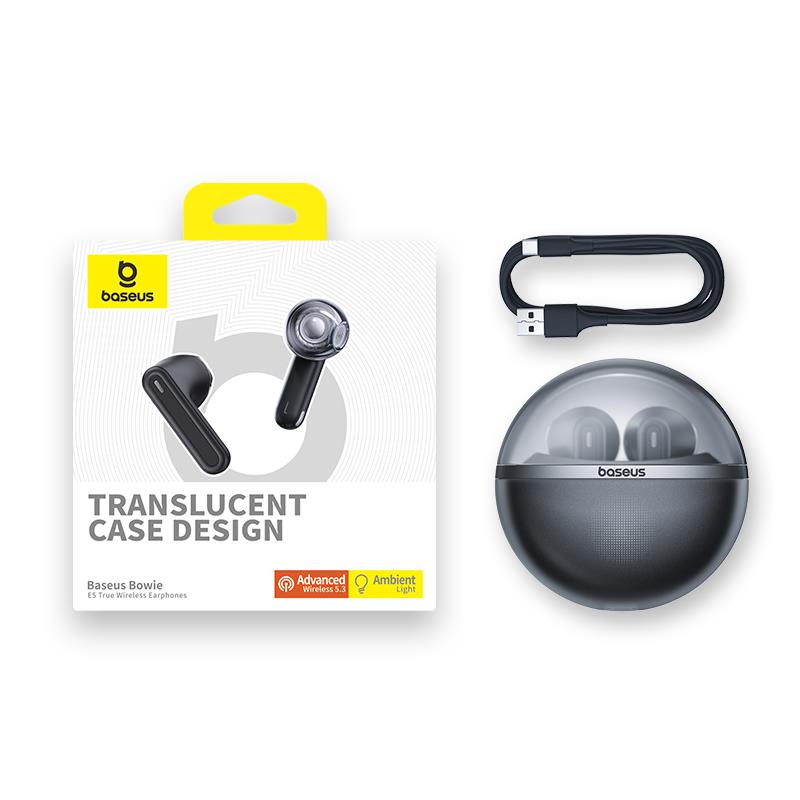 Baseus Bowie E5 True Wireless Earbuds | Bluetooth 5.3 | Translucent Design | Cluster Black