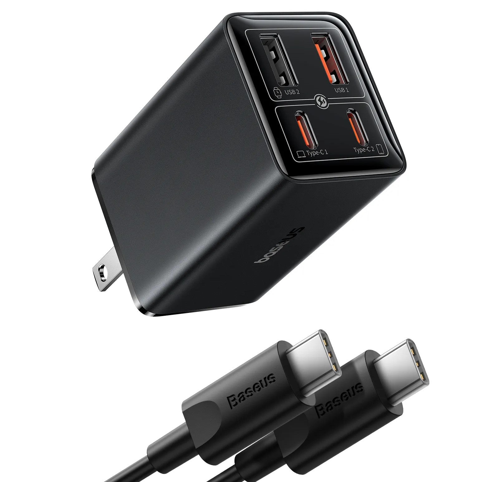 Baseus GaN6 Pro 100W Fast Charger with 4 Ports and 100W Type-C Cable in Cluster Black