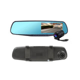 Car DVR rearview mirror with dual 1080P front and back cameras and 4.3 inch display