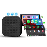 Carlinkit T-Box Magic Box 2.0 Wireless CarPlay and Android Auto AI box displaying its ultra-compact 16-gram chassis layout, micro USB connector slot, and smart streaming logo graphics
