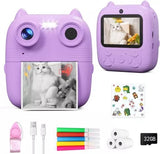 D8S Childrens Time Front/Back Rear HD Digital Thermal Print Camera 1080P 48MP Purple