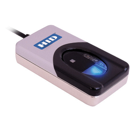 Digital Persona U 4500 Optical Fingerprint Reader with sleek design and blue LED glow for secure biometric authentication