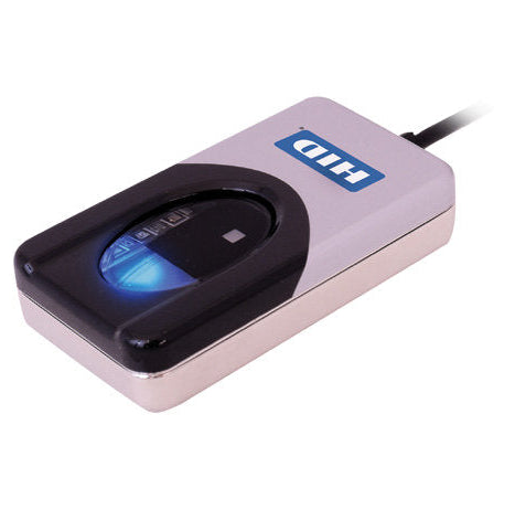 Digital Persona U 4500 Optical Fingerprint Reader with sleek design and blue LED glow for secure biometric authentication