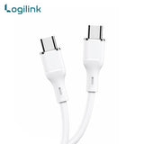 LogiLink Type-C to Type-C 1-meter fast charging data cable displaying its ultra-flexible silicone outer jacket, reversible dual terminal plugs, and reinforced strain-relief joints