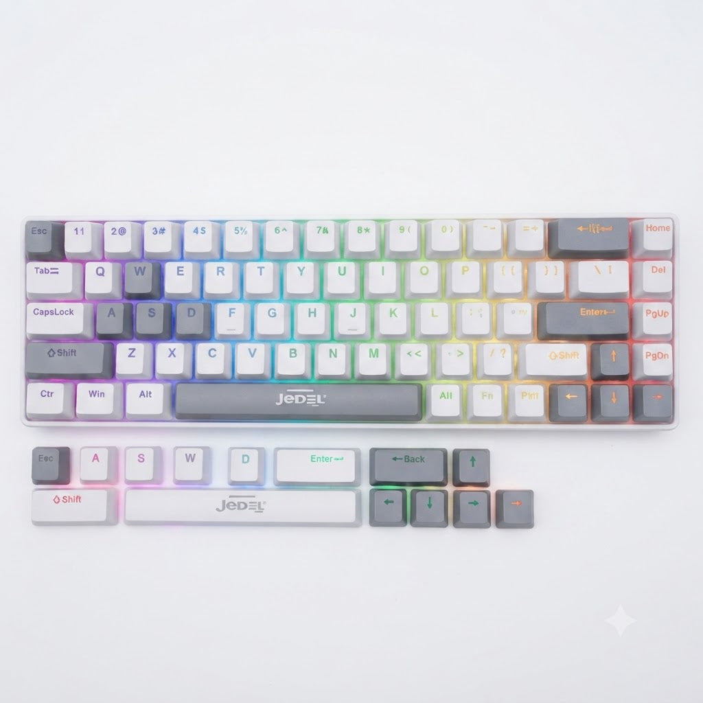 JEDEL KL141 68-Key RGB Mechanical Gaming Keyboard ( Can make full white keyboard and grey extra keys in the box)
