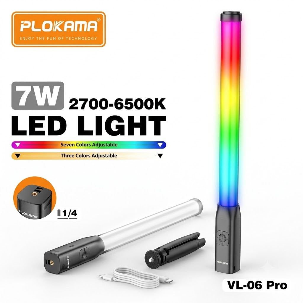 Plokama VL-06 PRO RGB 7W Portable LED Stick Light Lamp