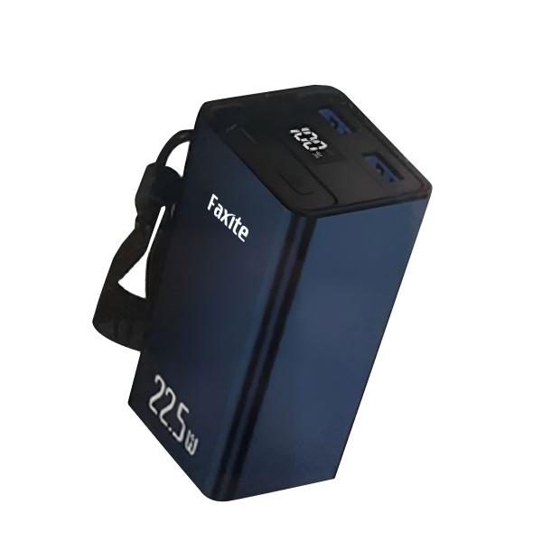 FAXITE M20Plus 22.5W metal power bank featuring 20000mAh capacity, digital display screen, Quick Charge 4.0, PD 20W port, and an integrated leather strap