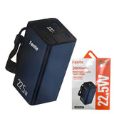 FAXITE M20Plus 22.5W metal power bank featuring 20000mAh capacity, digital display screen, Quick Charge 4.0, PD 20W port, and an integrated leather strap