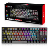 Xtrike Me GK-989 A TKL wired mechanical gaming keyboard featuring anti-ghosting technology, backlighting, and ergonomic compact design