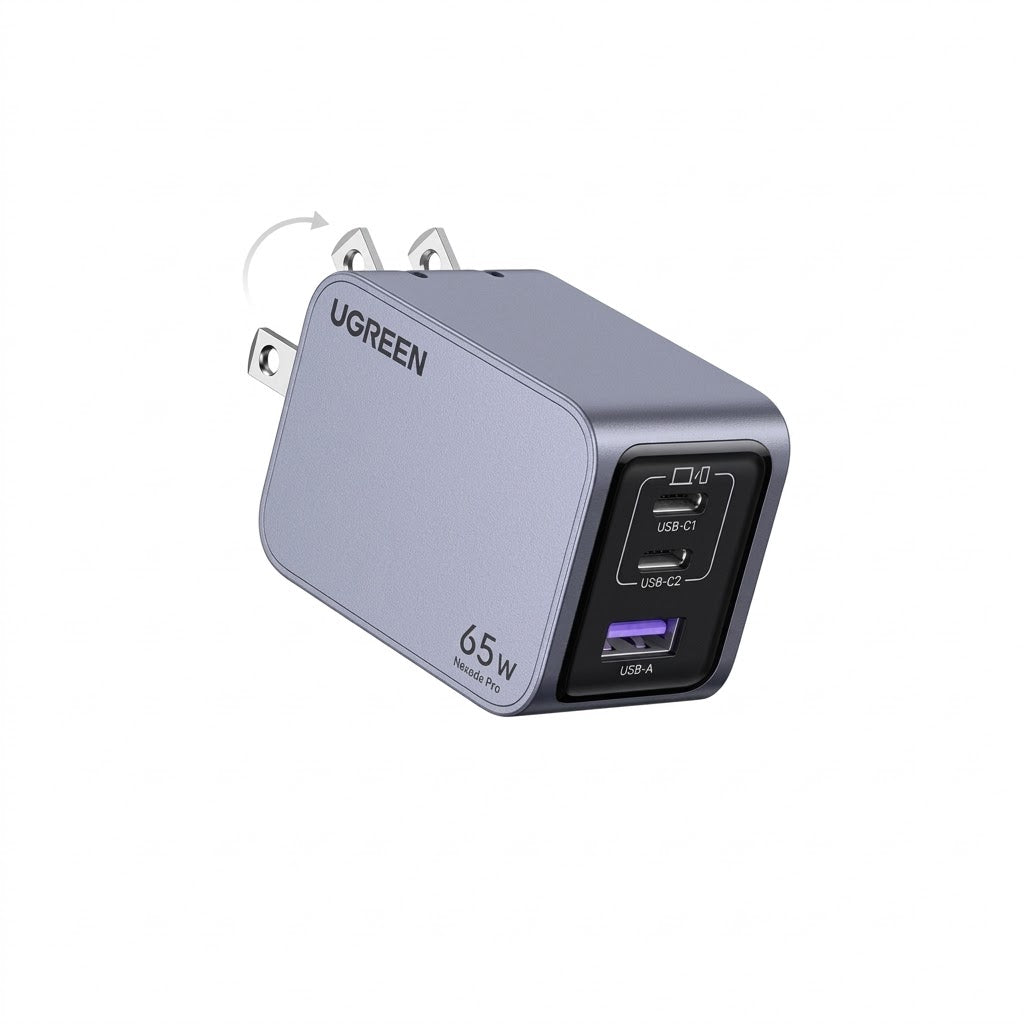 UGREEN 25263 Nexode 65W 3-port 2C1A GaN ultra-compact mini fast wall charger in space gray color
