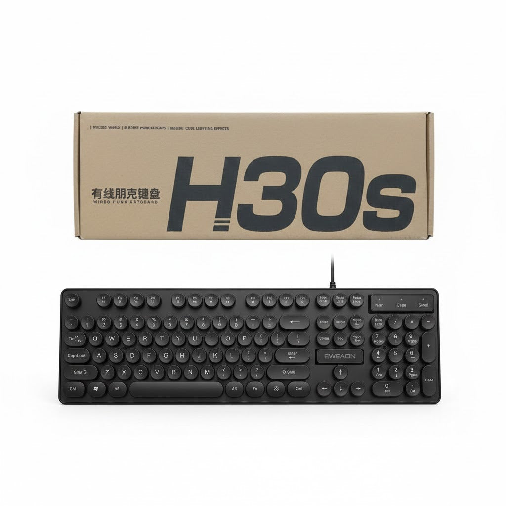 H30S Round Key RGB Wired Gaming Keyboard with Retro Typewriter Keys and Black Finish