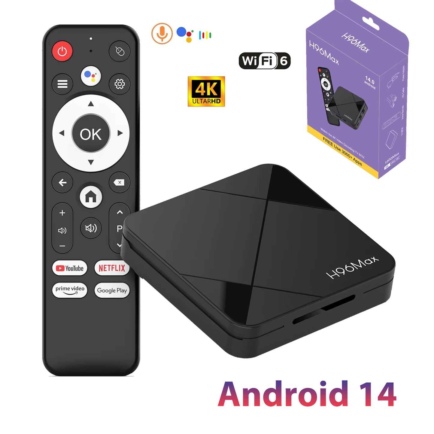 H96 MAX Android 14.0 smart TV box with Allwinner H313 chip, WiFi 6, and 4K support