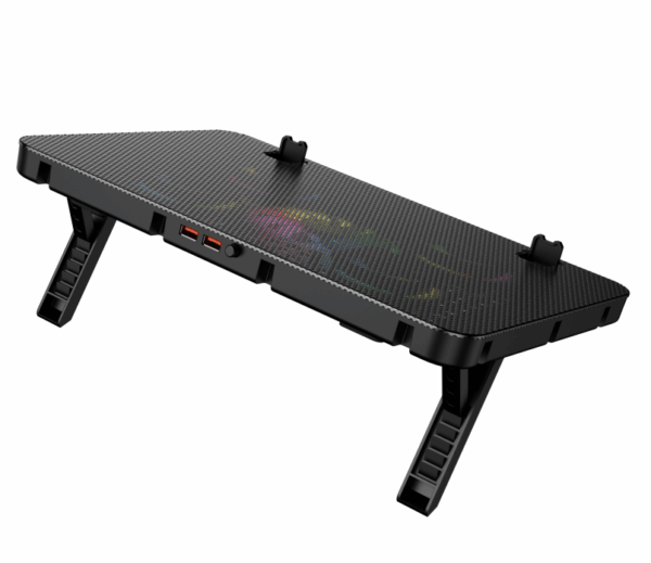HAWK 069 Laptop Cooling Pad featuring 5 powerful fans for superior heat dissipation, an ergonomic design with multiple adjustable height settings, and a stable base to ensure optimal airflow and comfort during long working or gaming sessions