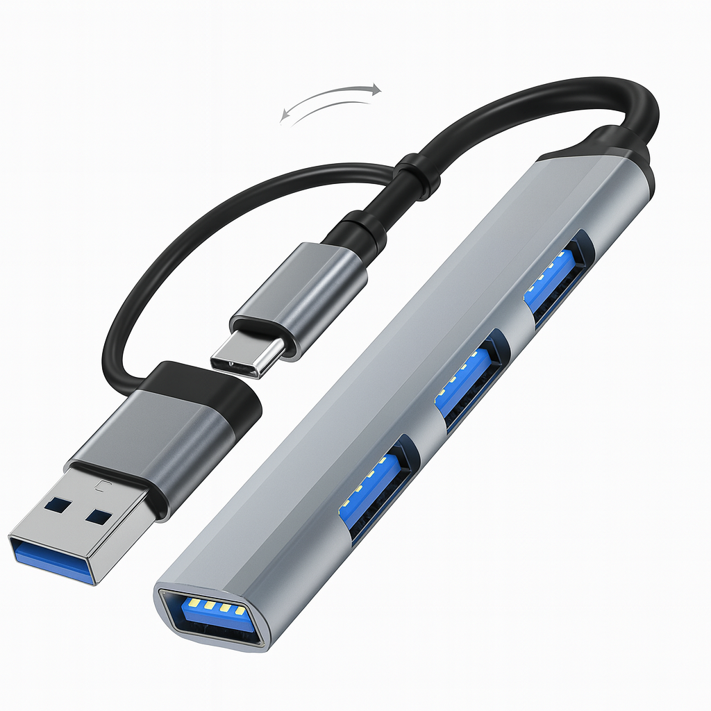 HAWK 2-in-1 USB Hub with USB-A and USB-C connectors and 4 USB 3.0 Ports.