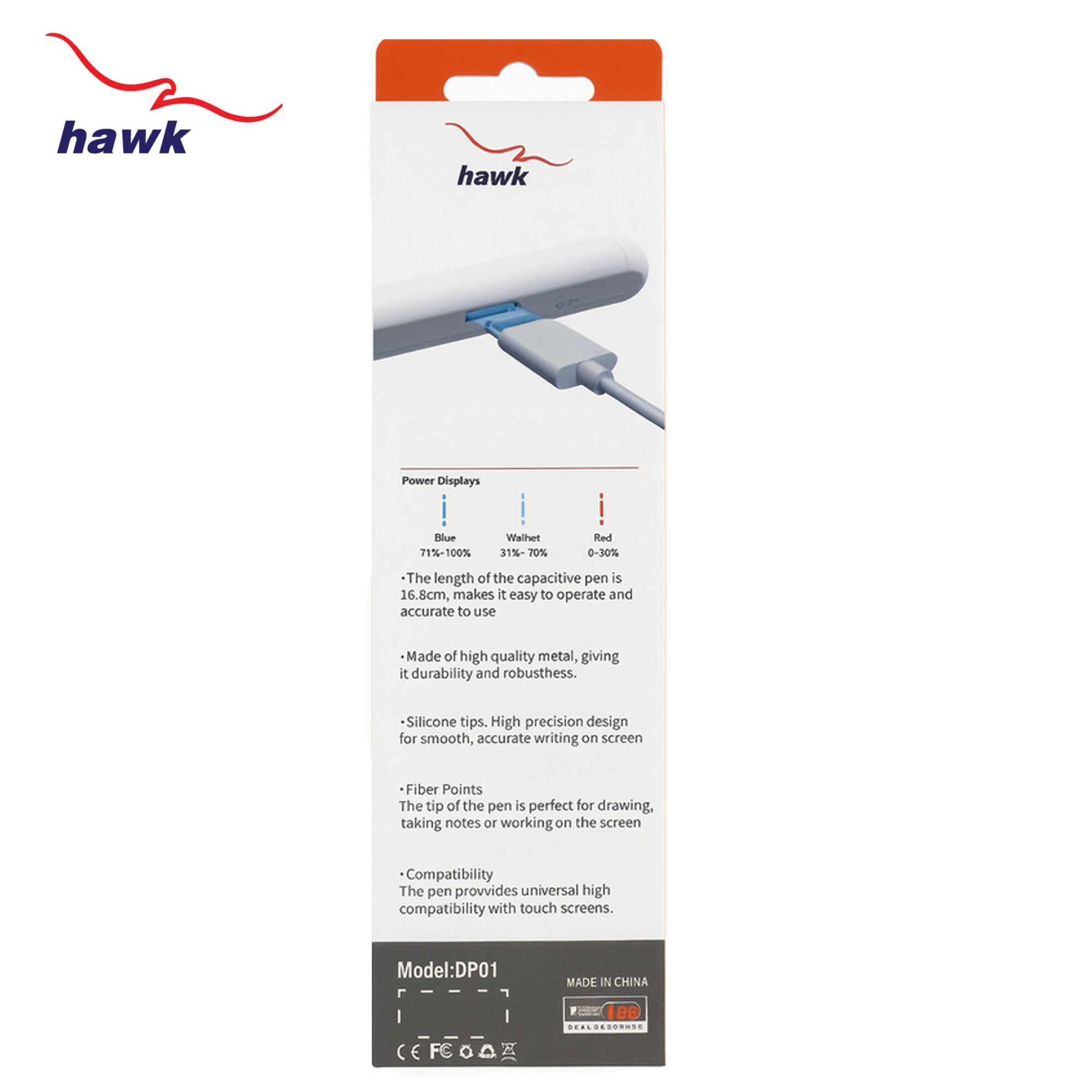 HAWK DP01 Universal Magnetic Stylus Pen, compatible with Android, iOS, and Windows devices, featuring a sleek magnetic design for convenient storage, high-precision touch sensitivity, and a comfortable grip for seamless writing, drawing, and digital navigation